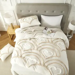 Fan Heart pattern Duvet Cover Set, Boho Tufted Comforter Sets with Zipper Closure, Including1 Duvet Cover & 1/2 Pillowcase without Filler, Soft Comfortable Bedding Set for Home Bedroom, Decorative Duvet Cover