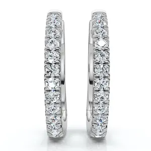 Small Diamond Hoop Earrings 14k White or Yellow Gold Lab Grown 1/2" Tall