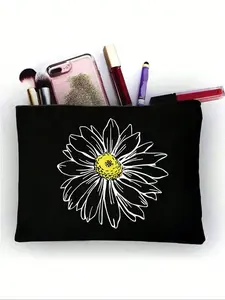 Daisy Pattern Makeup Bag, Zipper Makeup Organizer Pouch, Versatile Cosmetic Storage Bag, Stationery Bag, Travel Toiletry Bag, Gift for Mother