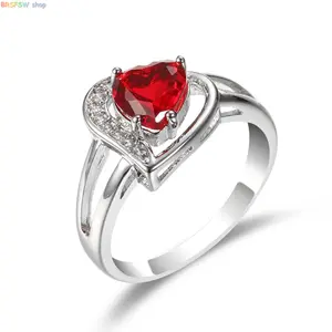 Simple Real 925 Sterling Silver Red Best Love Heart Zircon Rings for Women Promise Wedding Fine Statement Jewelry Gift