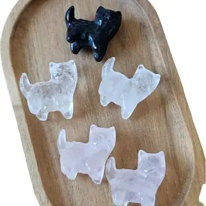 Crystal Cat Carving in Obsidian, Rose Quartz, or Clear Quartz - Standing Cat Carving