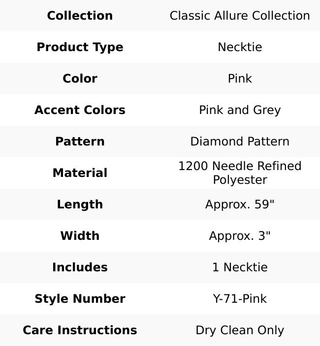 Men's Diamond Pattern Necktie with Pink and Grey Stitching - Pink
