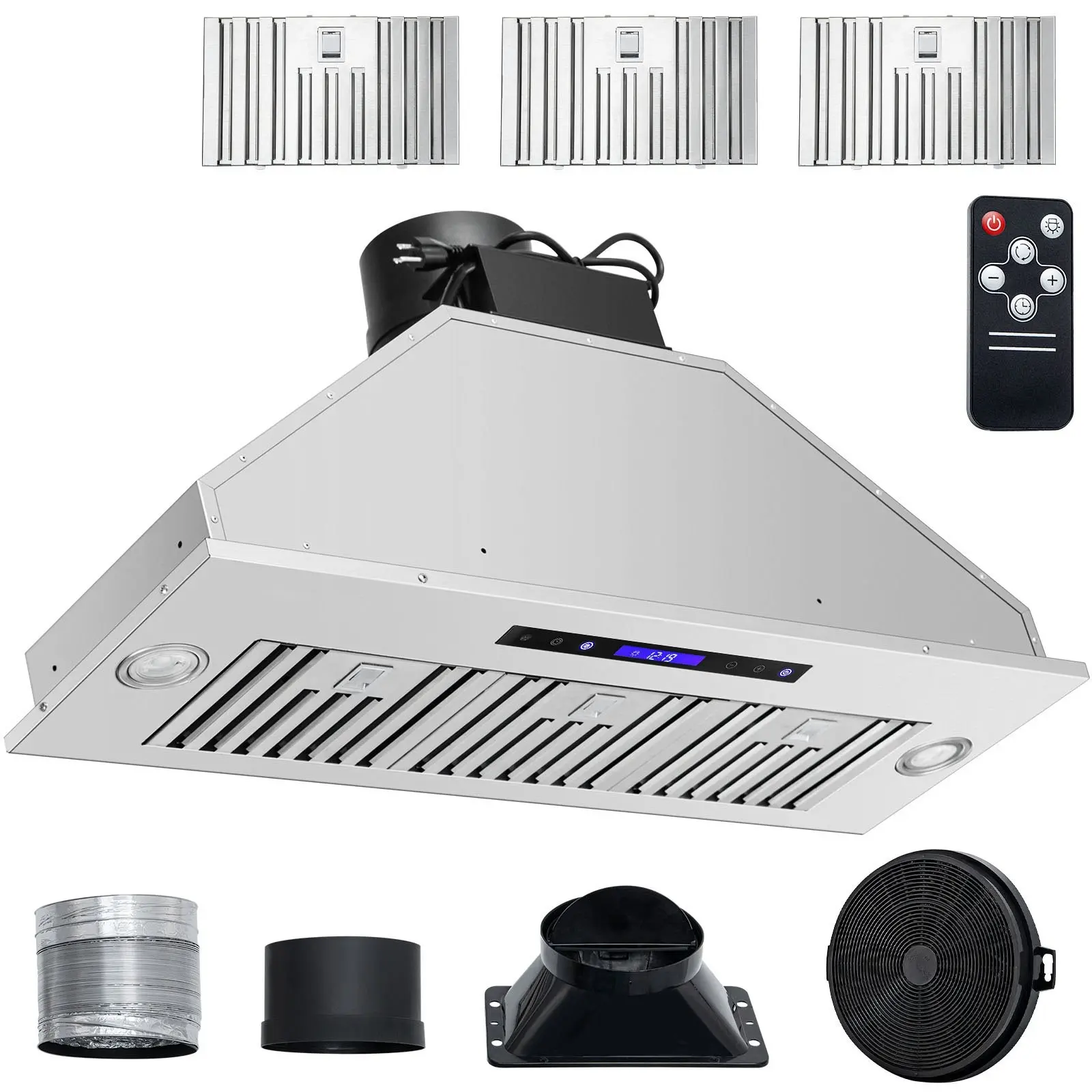 Insert Range Hood for Kitchen, 900 CFM, 4-Speed, 36 Inch Stainless Steel Built-In Vent with Touch Panel and Remote Control, LED Lights, Baffle Filters, Ducted or Ductless Convertible, ETL Listed, Quiet Operation