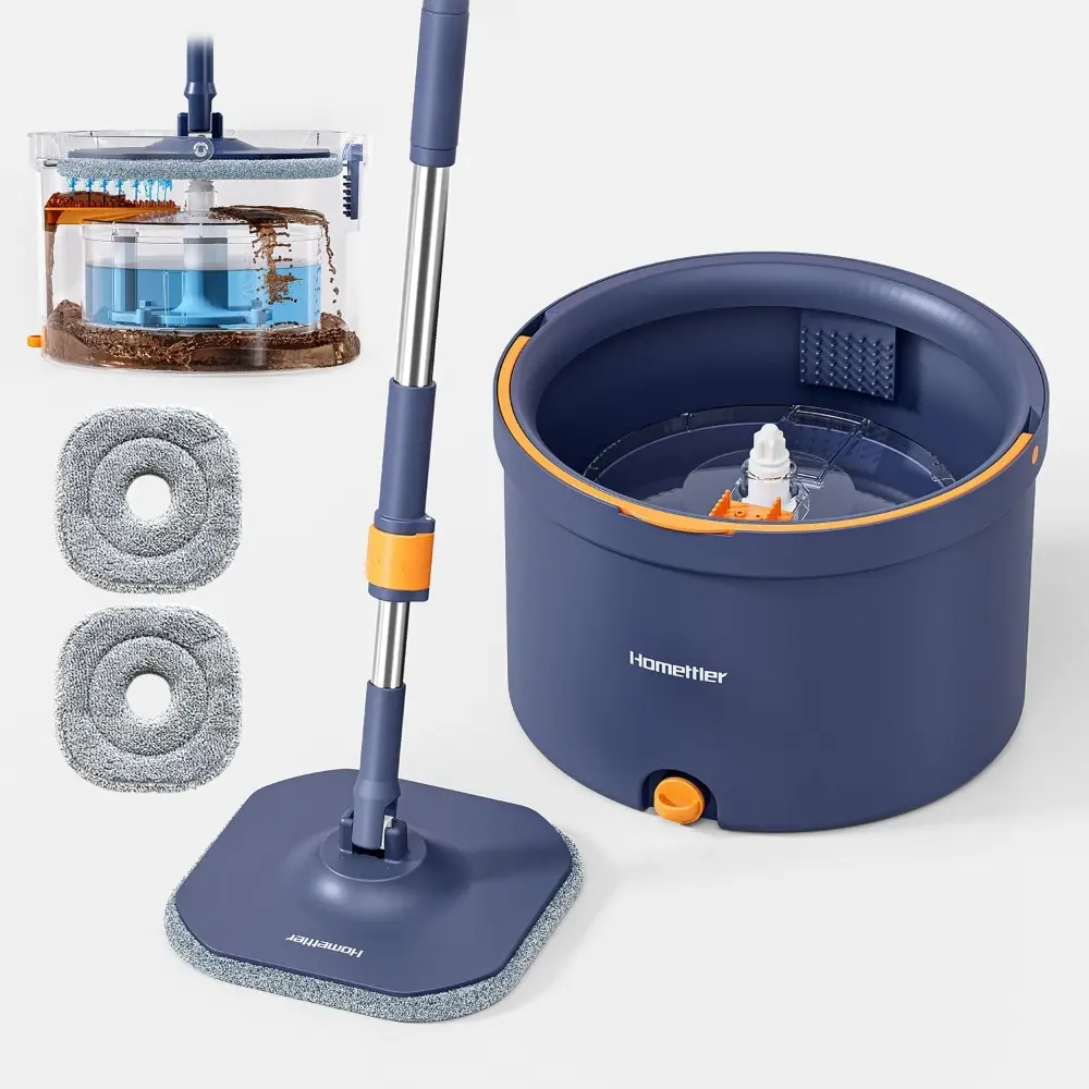 Mop and Bucket Set with 2 Microfiber Mop Pads, Spin Mop with Dirty/Clean Water Separation System, Deep-Cleaning Mops For Floors, Versatile Mops For Walls