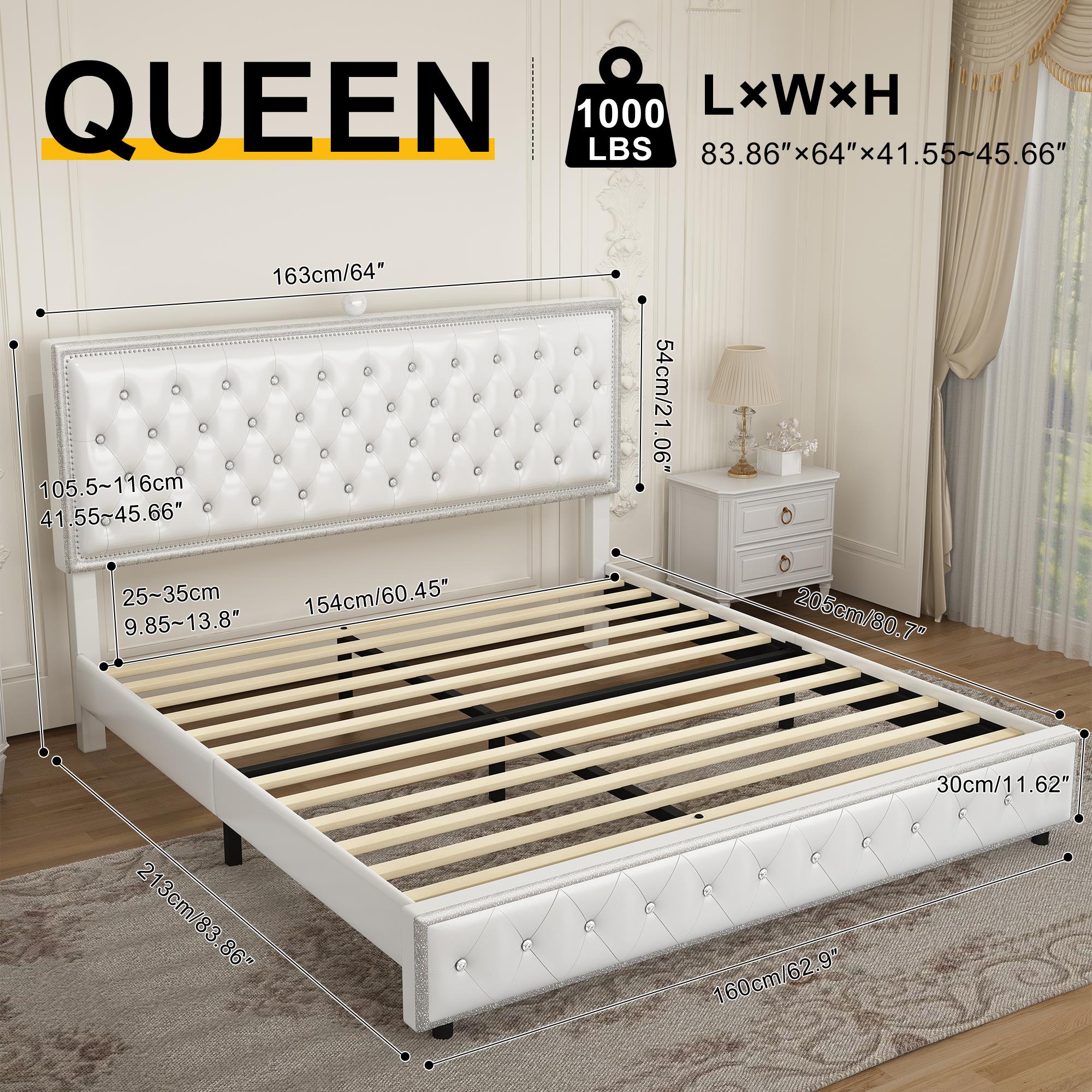 GEGOFORU Queen LED Bed Frame with Galaxy Projector & Bluetooth Speakers, RGB Lights, USB Charging, 4 Storage Drawers, Velvet Upholstered Platform Bed, No Box Spring Needed – White