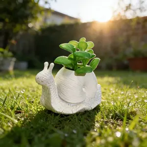 Easter And Spring Themed Snail Figurine with Faux Succulent Plant, White Resin Decorative Planter, Ideal for Home, Balcony And Windowsill, Unique Mother'S Day Gift for Plant Enthusiasts
