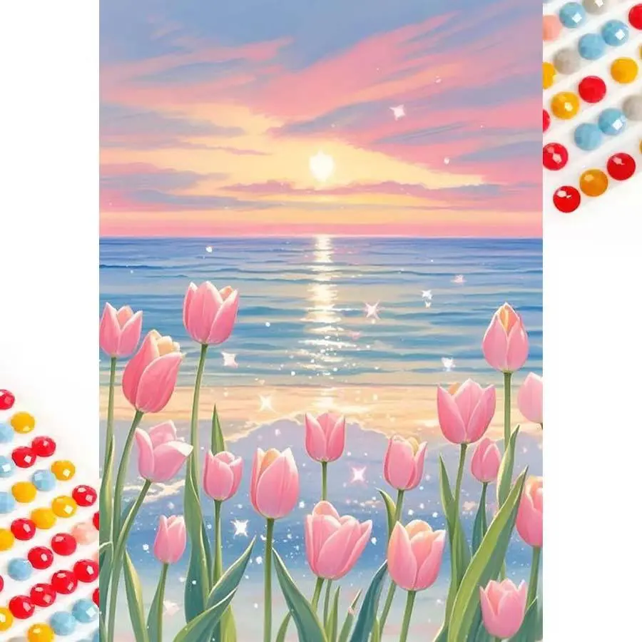 Tulip Pattern DIY Diamond Arts Colorful Painting Kit without Frame, 5D Diamond Arts Colorful Painting Kit, Wall Art Decor for Home, Artwork, Diamond Painting Kits