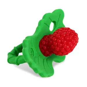 Silicone Baby Teether Toy - Berrybumps Soothe Babies Sore Gums - Infant Teething Toy - Hands Free Design - BPA Free - Easy-to-Hold Design - Teething Relief Pacifier - Fruit Shape/Red