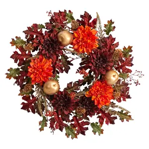 Nearly Natural 24" Dahlia, Golden Apple, Oak Leaf & Berries