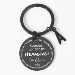 Personality Stainless Steel Keychain, Perfect Christmas/Birthday Gift For Brother, Sister, Or Friend, Engraved With Spanish Affection Phrases, 1.18 Inch Diameter Circle With Ring