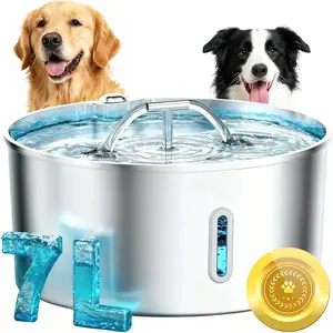 Water Fountain for Large Dogs, 7L/236oz Stainless Steel  Fountain Water Bowl Dispenser, Automatic  Water Fountain with Ultra Quiet Pump, Large Drinking Area