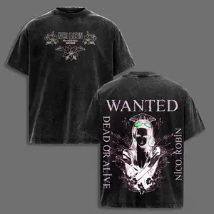 Nico Robin Washed Retro Oversized Shirt, Anime Double Sided Print Tee, Heavy Cotton Manga Core Streetwear for One Piece Fans