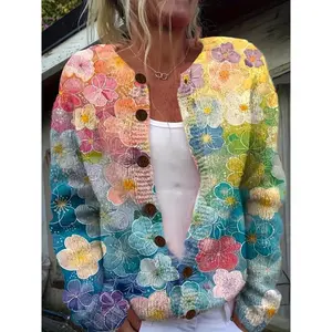 [ColorfulFloralSweater]Colorful3DPrintedFloralCardiganSweaterinaYouthfulStyle