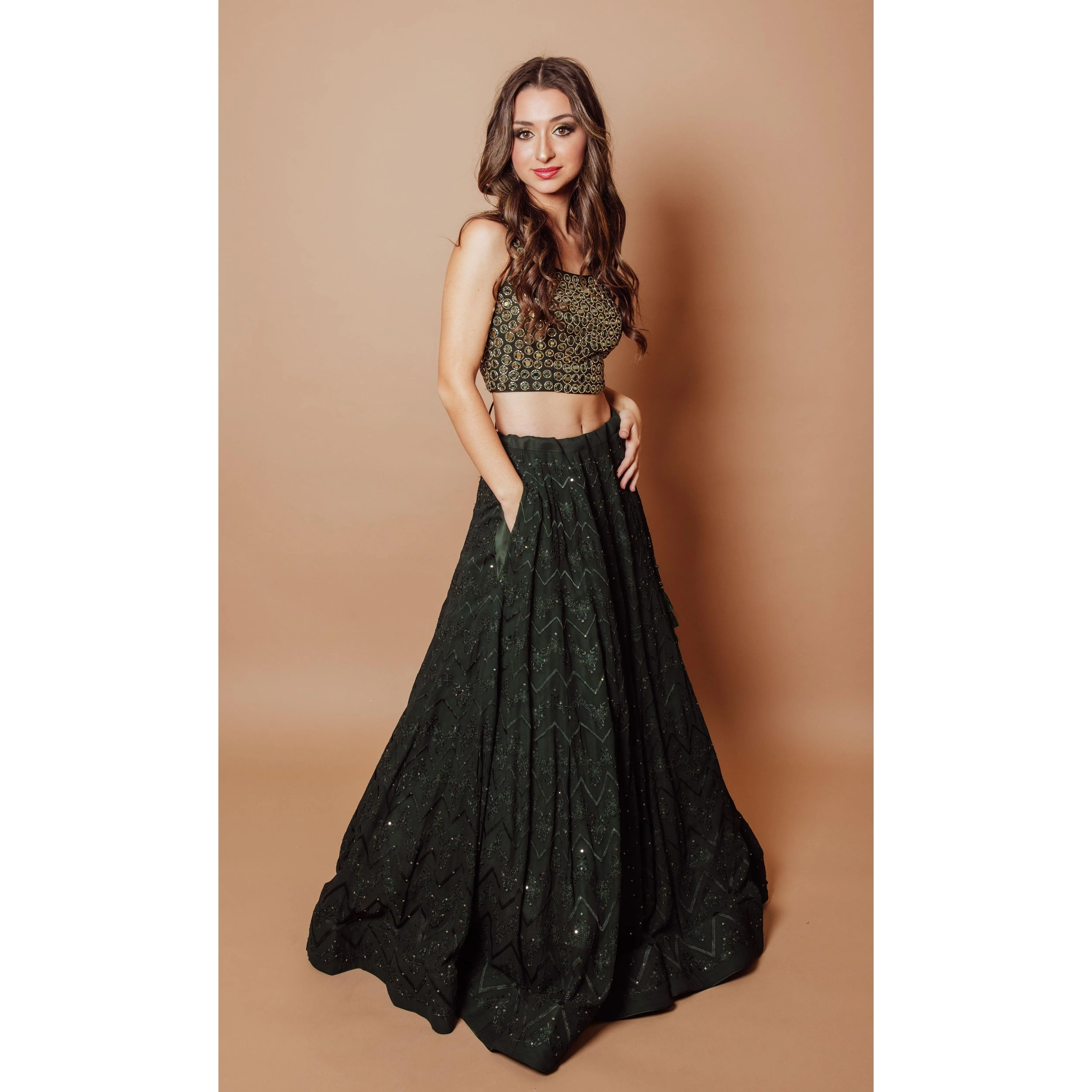 Green Georgette Lehenga Choli with Heavy Hand Embroidered blouse