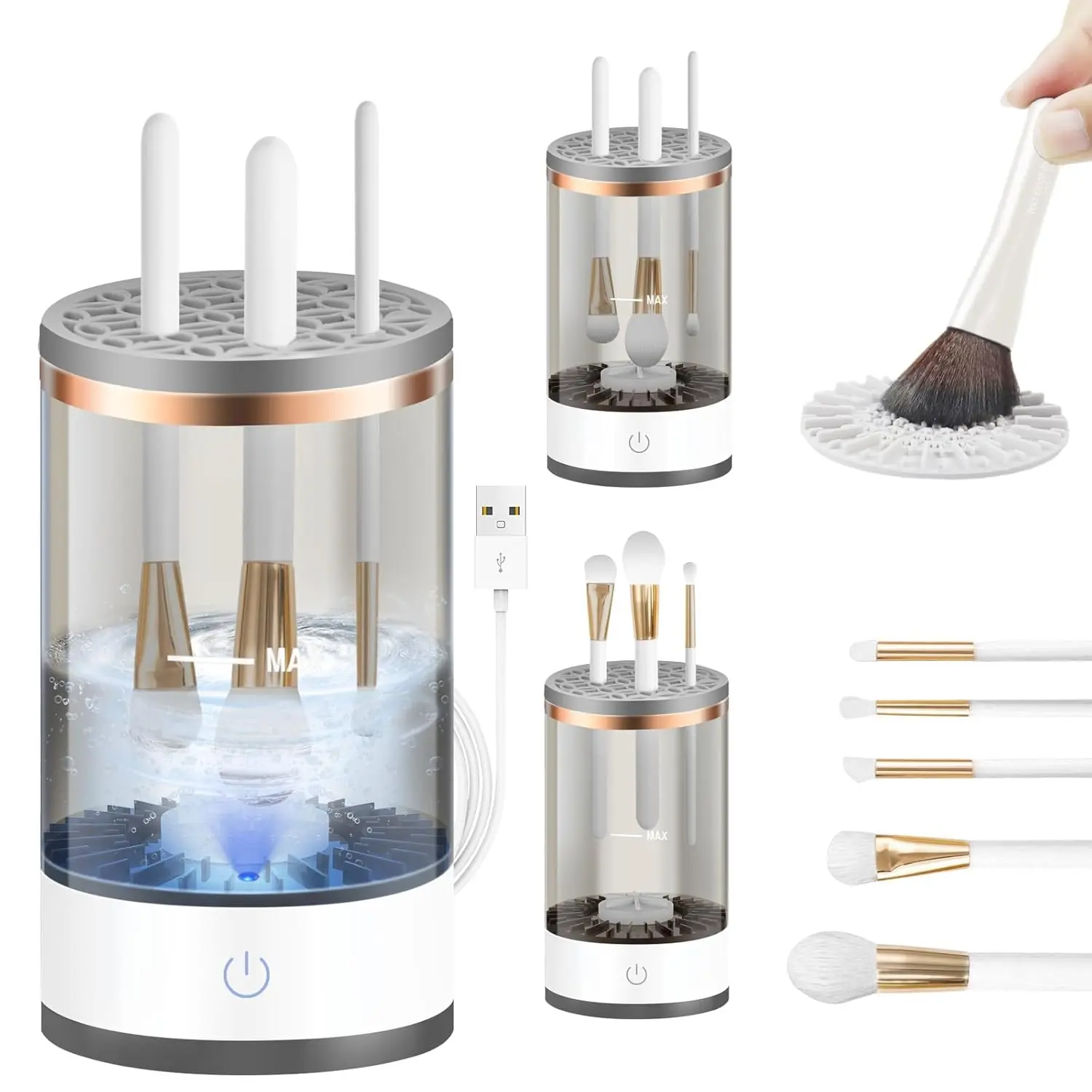 Electric Makeup Brush Cleaner Machine – Automatic 7000 RPM Brush Cleaner for 3–4 Makeup Brushes with Deep Cleaning Technology
