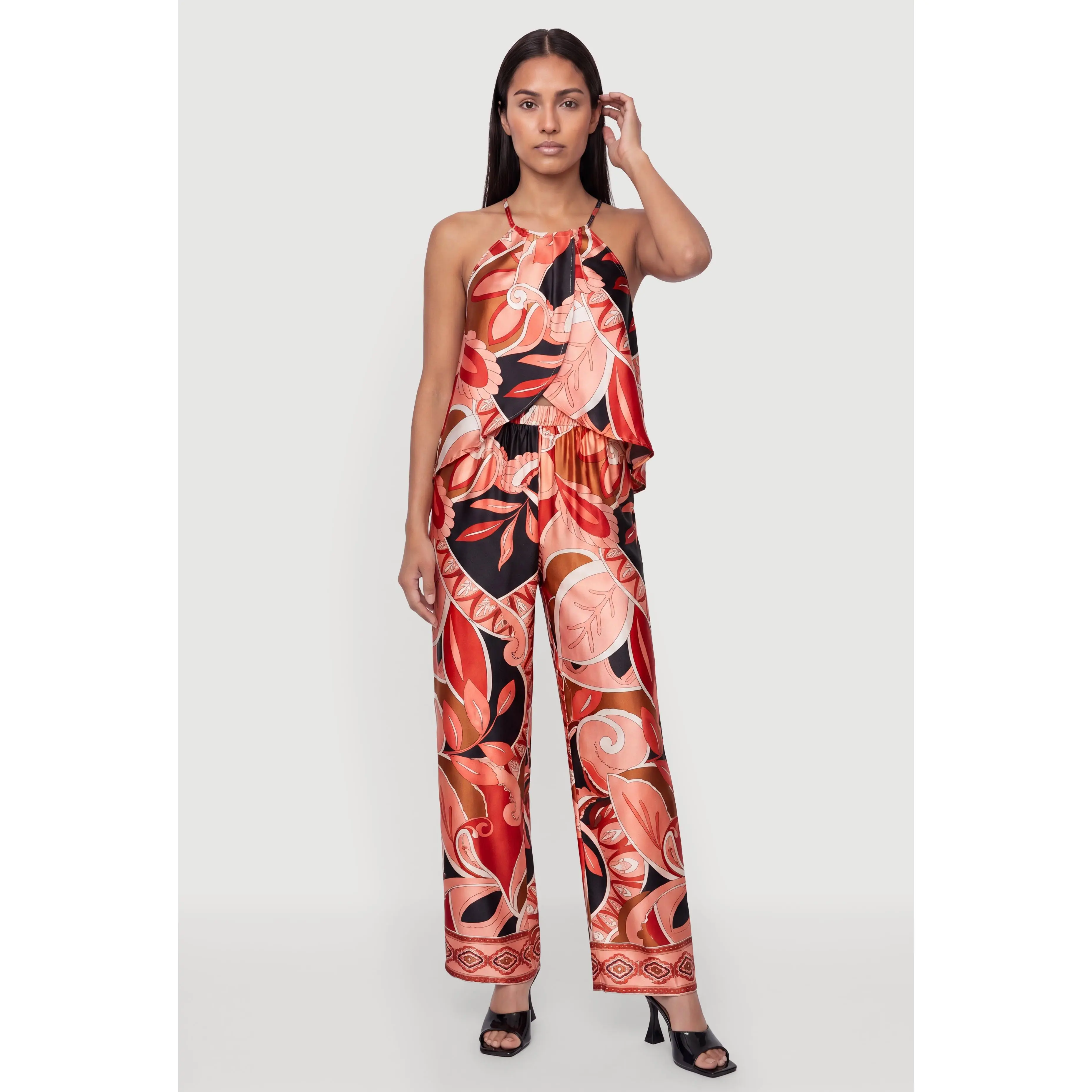 Patterned Satin Pull On Pants