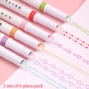 Creative 6-Piece Set Handmade Flower Edge Pen Wave Shape Fluorescent Marker DIY Contour Curve Pen Student Highlighter Marking Pen