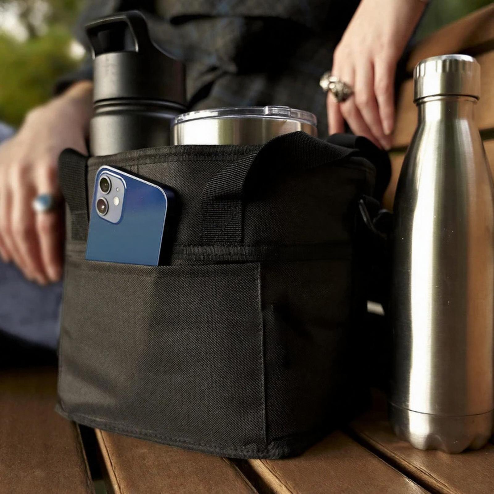 Family Size 4-Compartment Drink Bag with Adjustable Strap Waterproof Nylon Insulated Beverage Holder for Hiking Walking & Outdoor Activities - Organiser