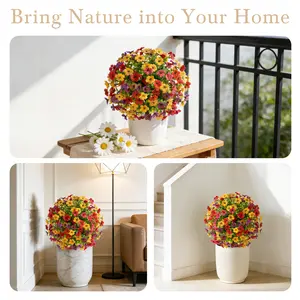 21" Spring Artificial Boxwood Topiary Ball Tree with Spikes,UV Resistant Fake Outdoor shrubs with Violet Flowers, Realistic Faux Plants Bushes for Garden Front Porch Yard Patio