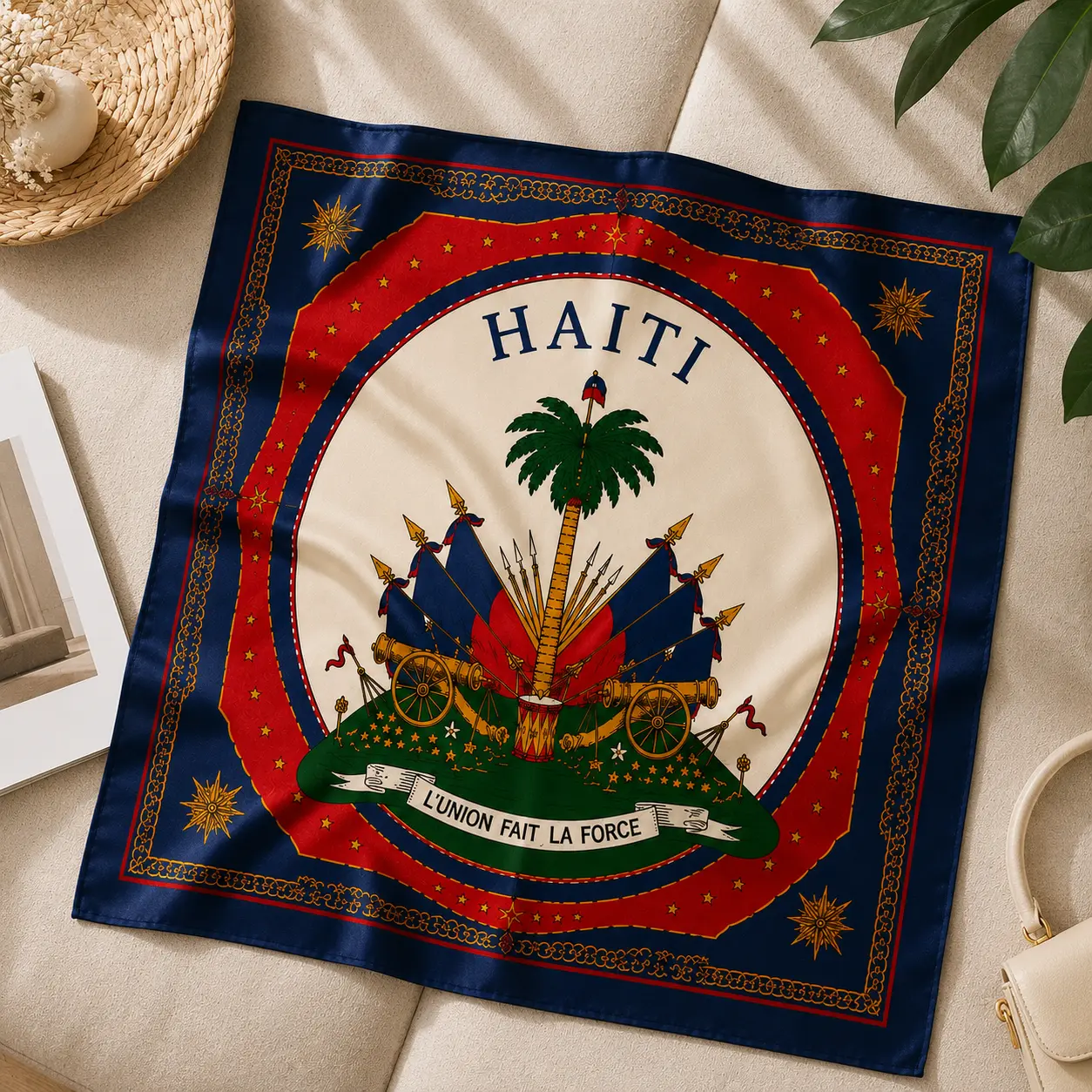 Haitian Flag Bandana Scarf, Printed National Symbol Head Wrap for Women, Versatile for Hair, Neck, Festivals & Daily Wear, Bandana Hairstyle, Square, Head Wraps, Decorative Scarf, Neck Scarves