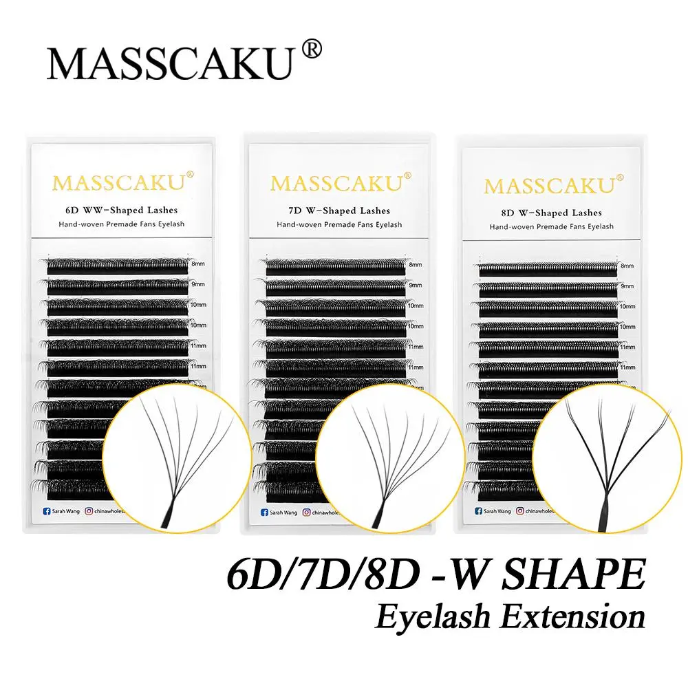MASSCAKU W Shape Bloom 6D/7D/8D C/D Curl 0.07mm Automatic Flowering Premade Volume Fans Eyelash Extensions Natural Soft 2026 New