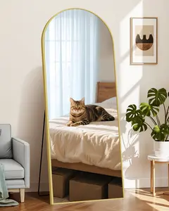 Arched Full Length Mirror, Large Floor Mirror with Aluminum Alloy Frame Standing Hanging or Leaning Wall-Mounted Mirror, Vanity Mirror for Living Room and Bedroom
