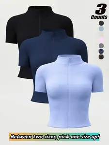 Women's Spring Summer Zipper Short Sleeve Jacket, Workout Jackets, High Stretch Quick Dry Sweat Wicking Breathable Yoga Top, Stand Collar Running Sports Outerwear