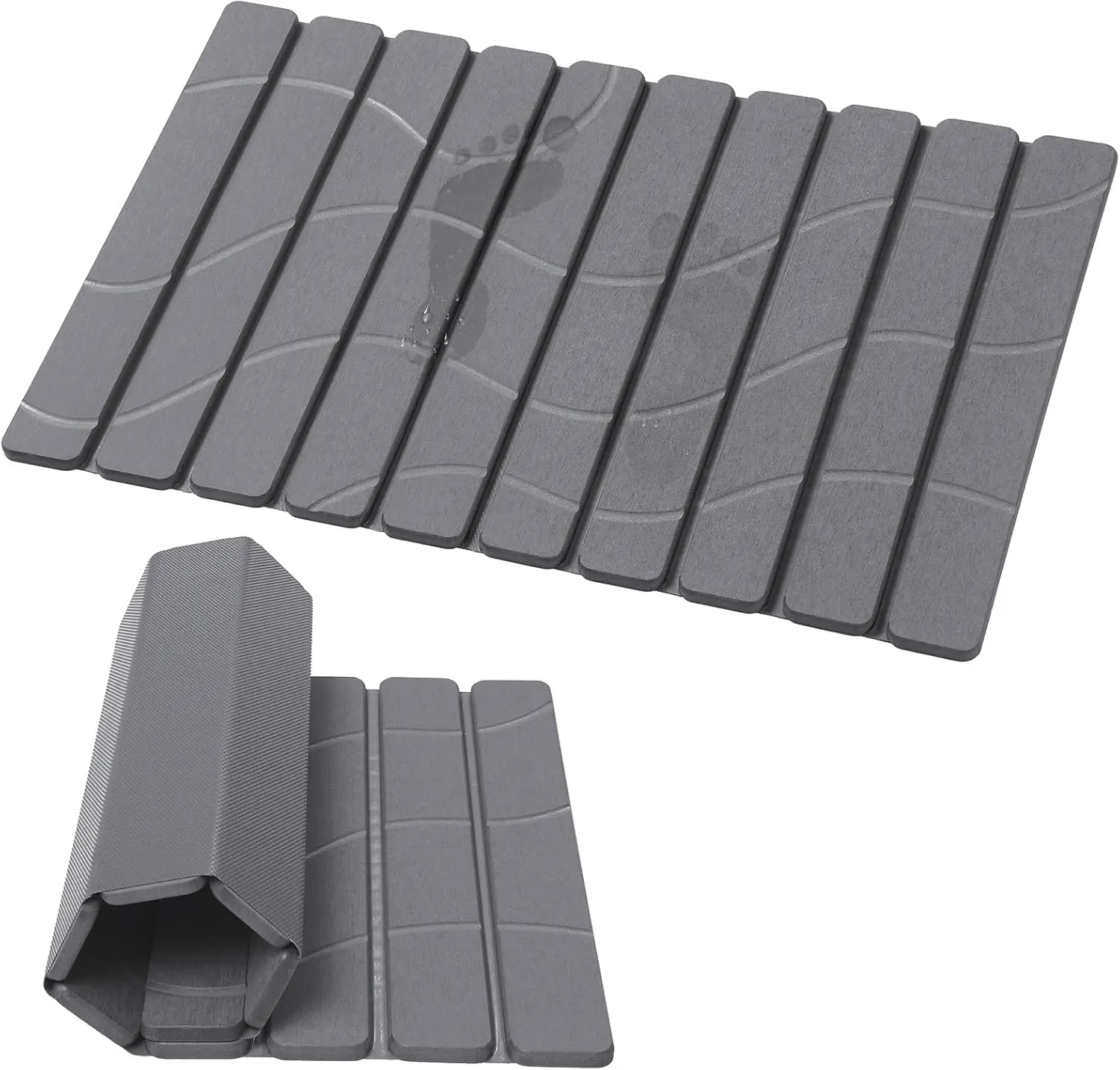 Foldable Stone Bath Mat, Non Slip Large Diatomaceous Shower Mat, Super Absorbent Quick Drying Stone Mat for Bathroom Kitchen Floor Counter Sink,Easy to Clean & Store ( Dark Gray)