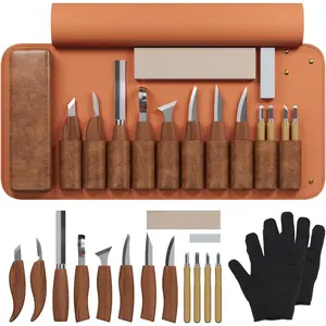 RexTact 16 PCS Wood Carving Kit with Leather Roll, High-Carbon Steel Whittling Knives for Beginners & Pros – Ideal Christmas Gift