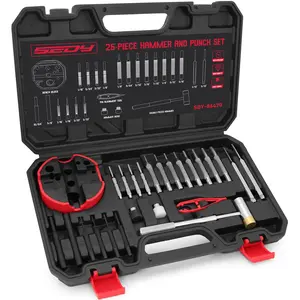 Pin Punch Hammer Set: 25-Piece Punch Set and Hammer with Bench Block, Steel Roll Pin Punch Set, Pin Punches with Replaceable Face Hammer, Mechanical Repair Tool for Maintenance