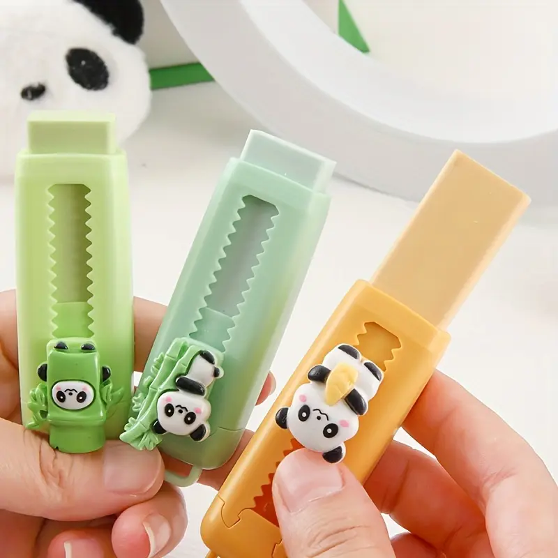 1/4Pcs Children's cartoon panda eraser, designed as a push-pull eraser, is very suitable for children and students' learning and painting activities.