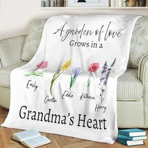 Eyesoul Custom Grandma Garden Blanket, Personalized Birth Flower Blanket with Grandkids Names, Granny Mother's Day, Family Blanket