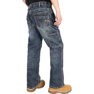 BOCOMAL Non FR - Men's Work Carpenter Jeans Relaxed Fit Bootcut Heavyweight Dura-Rugged Denim Retro Washed 9 Utility Pockets