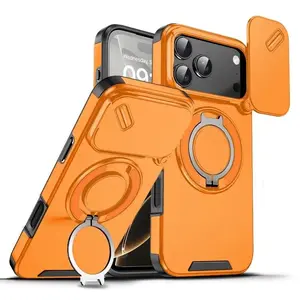 HAY Luxury Heavy Duty Rugged Armor Magnetic Bracket Case For iPhone 17Air 16 15 14 17 Pro Max Plus Slide Camera Protection PC Cover