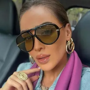 Oversized Pilot Sunglasses 2025 New in Vintage Double Bridge Sun Glasses Women Trendy Luxury Brand Design Outdoor Shades Sunglasswomen