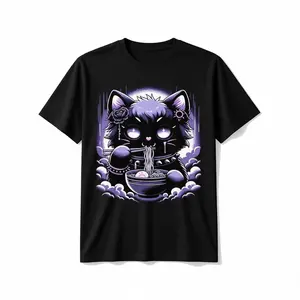 Pastel Goth Aesthetic Kawaii Creepy Cat Eating Ramen Noodles T-Shirt