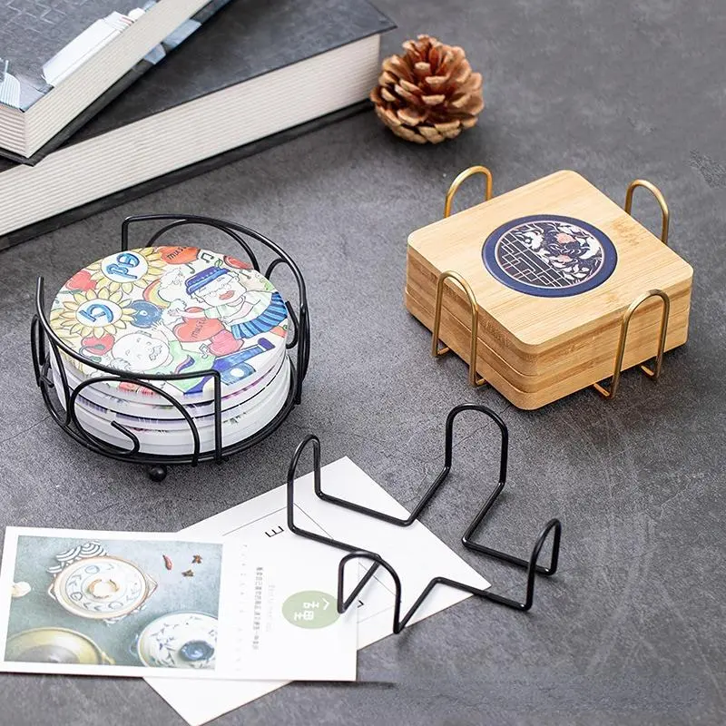 2pcs Metal Coaster Holder, Coaster Rack, Ceramic Cup Coaster Iron Frame Rack, Metal Coaster Holder, Fits Both Round And Square Coasters, Bathroom Organizers & Storage