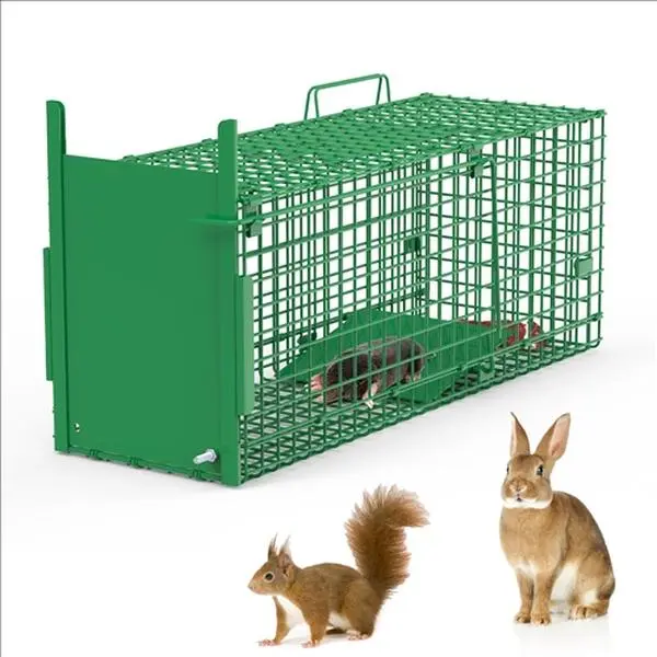 Humane Live Animal Cage Trap - 26in Single Door Galvanized Iron Catch Release Trap for Small Pets & Pests