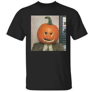 Dwight Pumpkin Head Halloween Unisex T-Shirt, Funny The Office Graphic Tee, Vintage Costume Party Shirt, Gift for Fans, Full Colors, For Men and Women