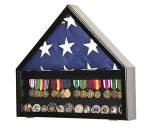 Flag and Memorabilia Challenge Coin Medals Display Case Cabinet