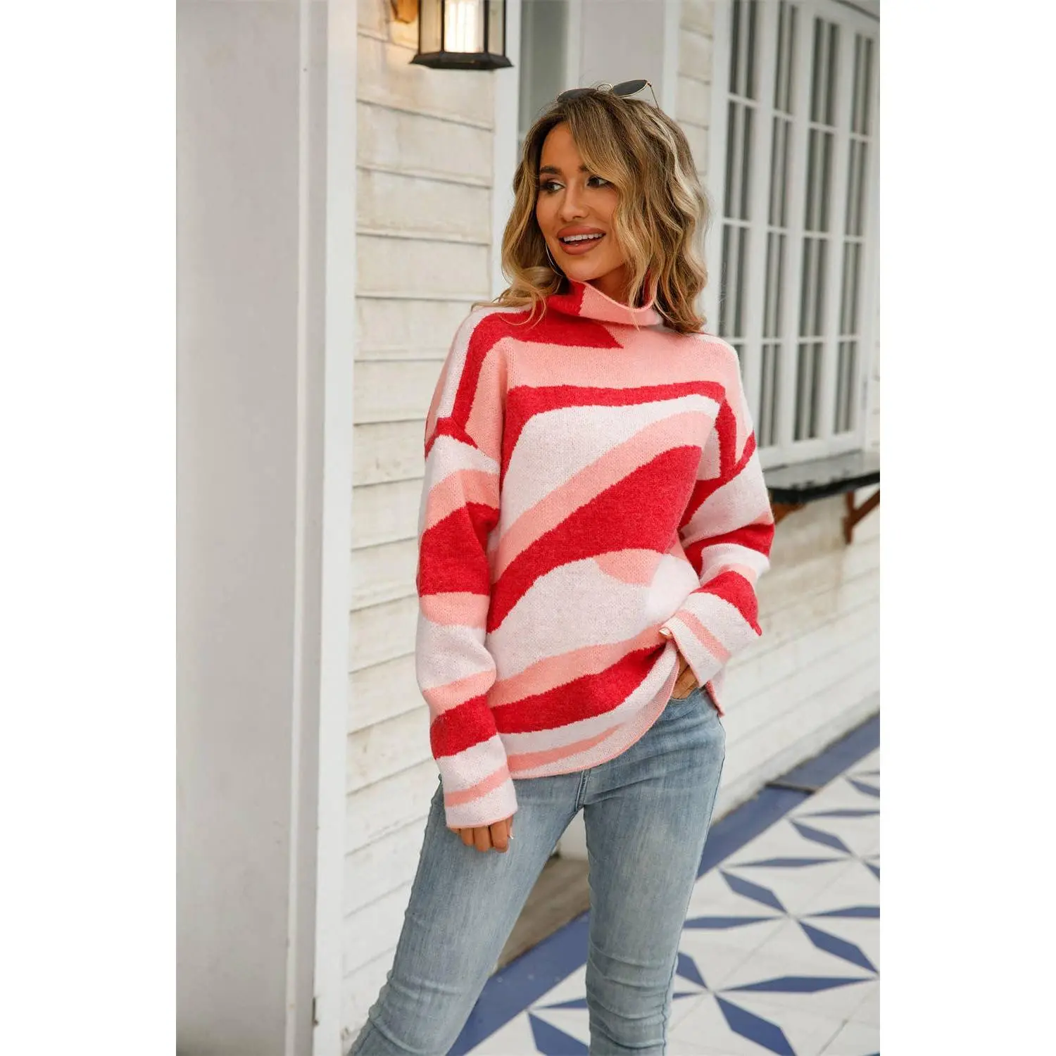 Abstract Knit Sweater Pink