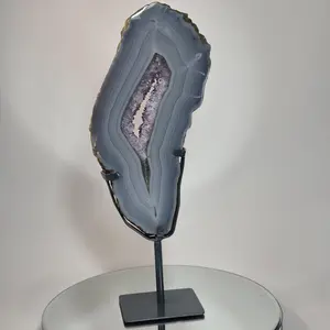 AAA+ Blue Banded Agate with Amethyst Slab on Stand – Brazil