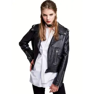 Women Faux Leather Cropped Jacket Bomber Biker Short Aviator Coat