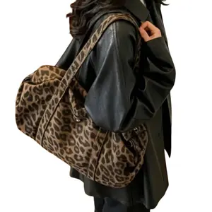 Large Capacity Denim Leopard Print Luggage Bag - Denim Nylon and PU Leather Tough Fabric, Non-Glaring Prints, Niche Design, Versatile Tote & Sports Shoulder Satchel for Urban Everyday Use