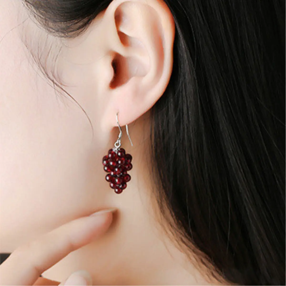 Natural Grape Shaped Garnet Earrings - Purple Gemstone Healing Earrings - Healing Gemstone Dangle Earrings