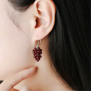 Natural Grape Shaped Garnet Earrings - Purple Gemstone Healing Earrings - Healing Gemstone Dangle Earrings