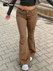 GILIPUR Y2K Women's Low-Rise Flare Leg Jeans,Casual Button Fly Pocket Design Bell Bottom Denim Pants,Women's Bottoms for Daily Wear,000 Jeans,Fashionable And Versatile Streetwear Women's Jeans,Suitable For Spring,Summer,Autumn And Winter,T-Chic