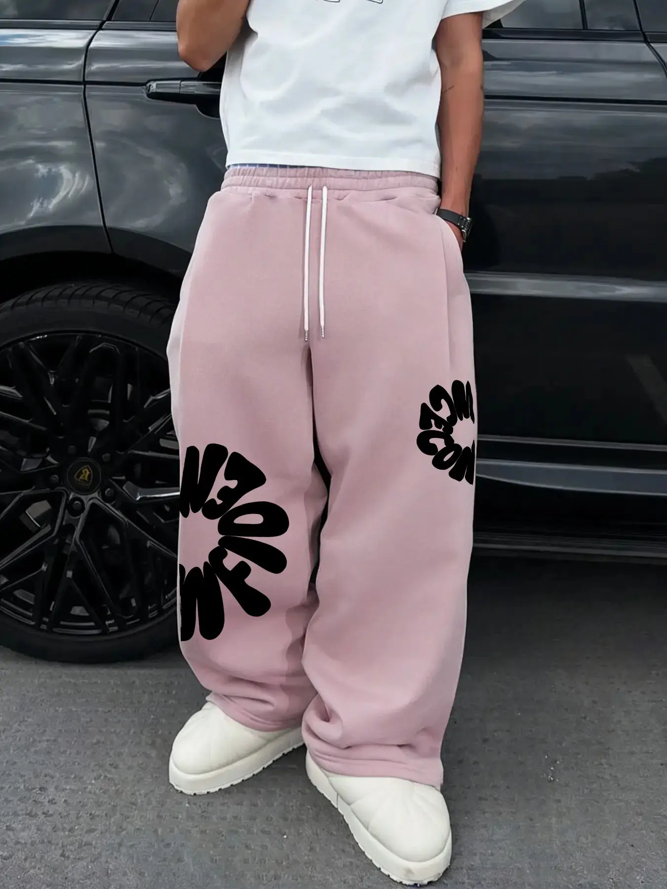 Letter Flower Print Casual Comfy Sweatpants, Comfortable Stretch Fabric, Straight-Leg Design, Unisex, Five Sizes Available