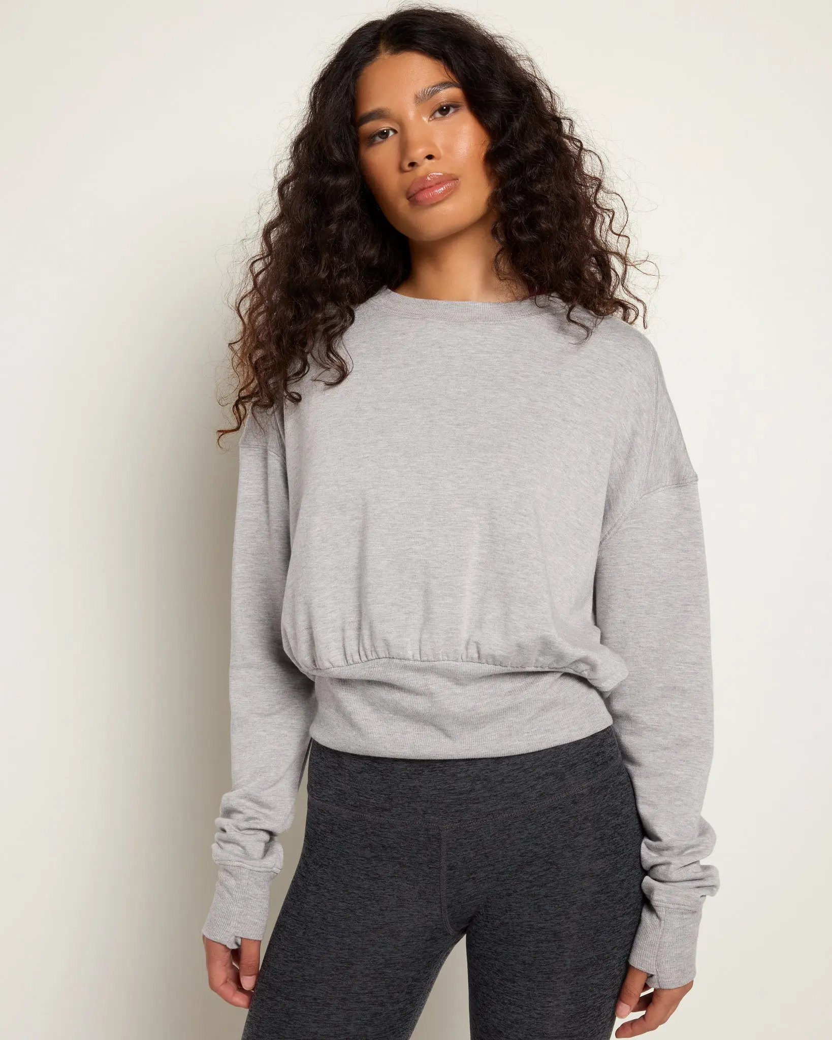 Women's Modal Ribbed Sleeves Fleece Back Yoke Pullover Top, Casual Sweatshirts for Daily Wear, Long Sleeve, Soft, Dropped Shoulders, Round Neck, Hoodie
