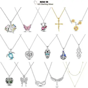 45CM Chain Infinite Symbol Sunflower Necklace Original 925 Silver Angel Wings Butterfly Fine Necklaces Jewelry For Women Wedding